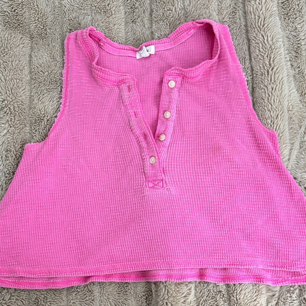 Aerie Pink Button-Up Crop Top